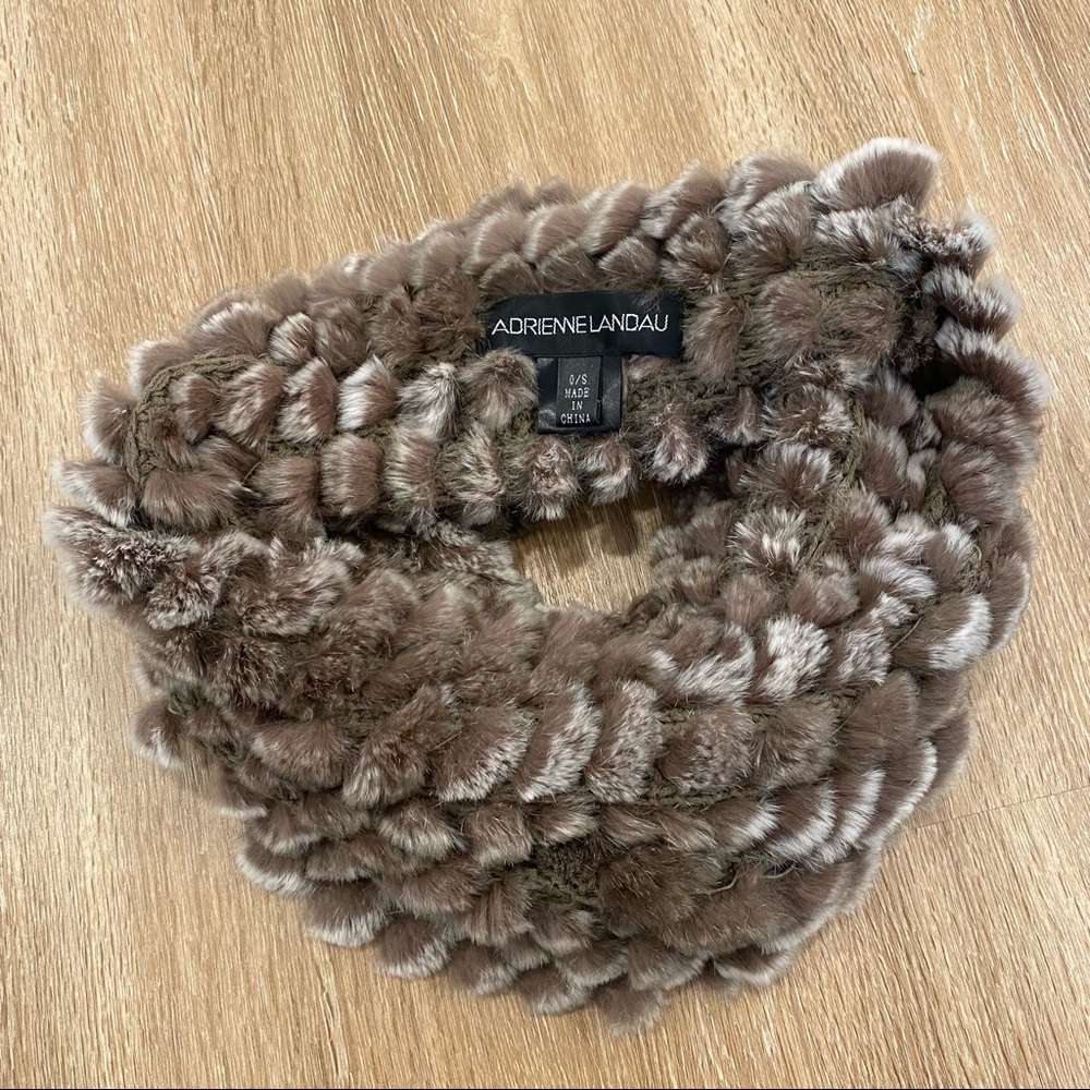 Adrienne Landau Real Fur Rabbit Infinity Scarf Cowl Brown